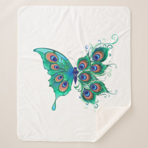 Manta Sherpa Mariposa con plumas de pavo real verde
