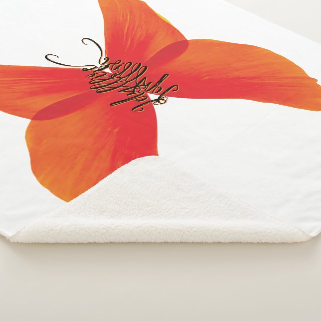 Manta Sherpa Mariposa de amapola roja naranja con su nombre (3/4)
