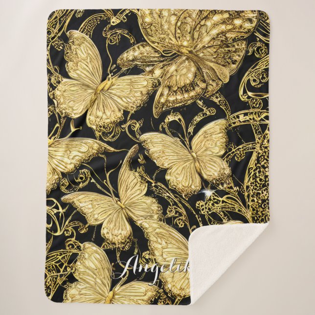Manta Sherpa Mariposa de nombre personalizado (Anverso)