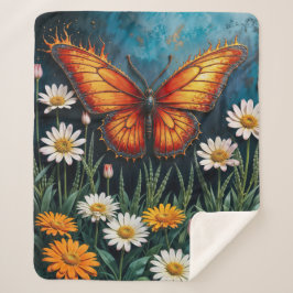 Manta Sherpa Mariposa en llamas fantasía arte chamomile blanco