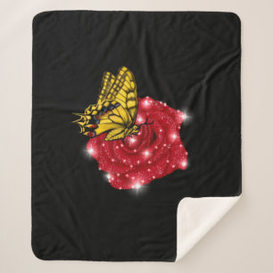 Manta Sherpa Mariposa en rosa roja con estrellas y gotas de llu