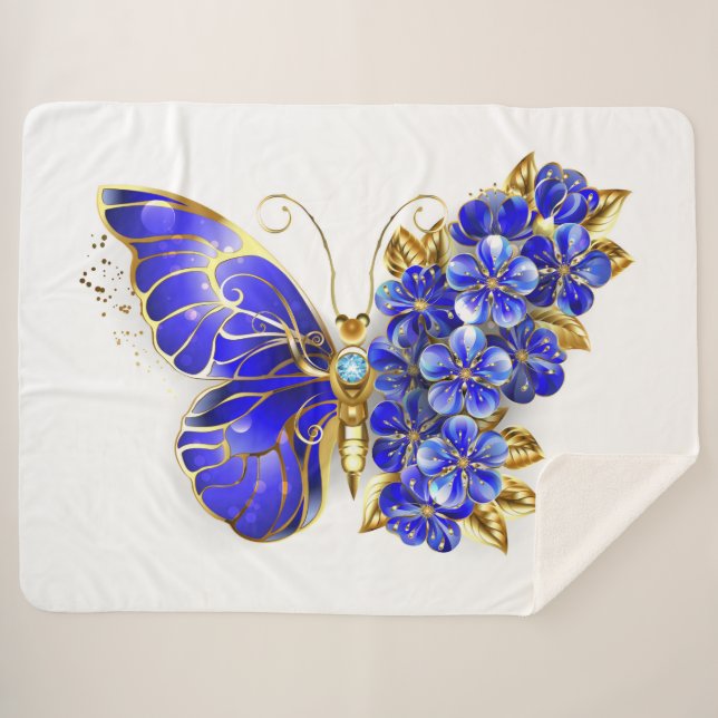Manta Sherpa Mariposa Flor Zafiro (Anverso (horizontal))
