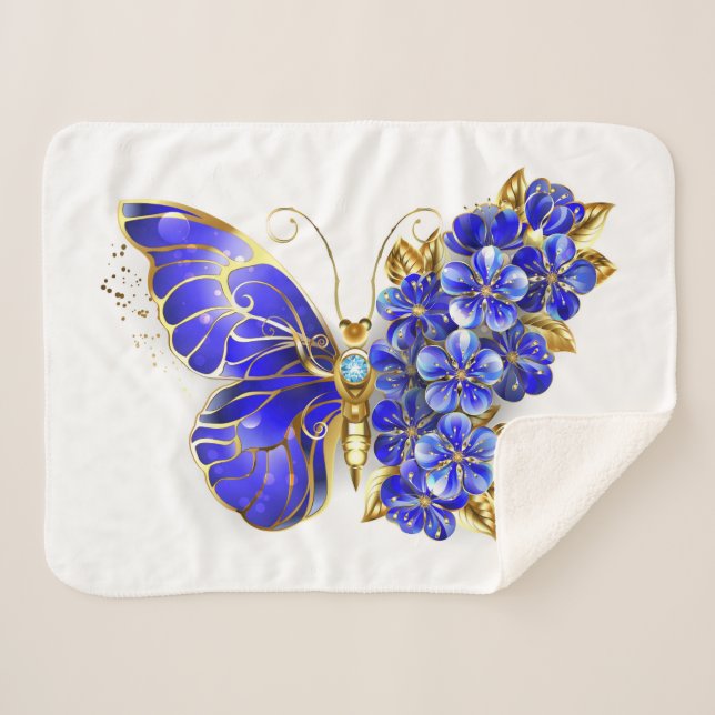 Manta Sherpa Mariposa Flor Zafiro (Anverso (horizontal))