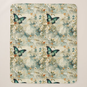 Manta Sherpa Mariposa Floral Salvia Terracota Pintoresca Teal
