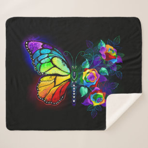 Manta Sherpa Mariposa florida arcoiris
