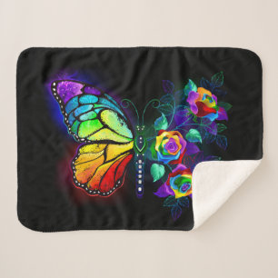 Manta Sherpa Mariposa florida arcoiris