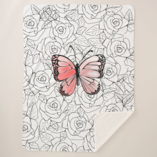 Manta Sherpa Mariposa Sherpa Blanket con Rosas