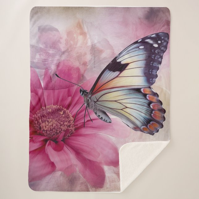Manta Sherpa Mariposa soñada en lienzo floral (Anverso)