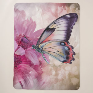 Manta Sherpa Mariposa soñadora con flores rosas