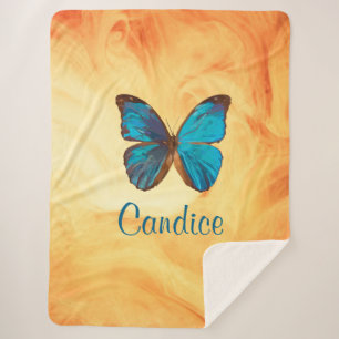 Manta Sherpa Mariposa tropical azul y turquesa de color Gem