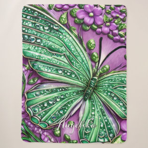 Manta Sherpa Mariposa Verde Grande, Flores Moradas Nombre Perso