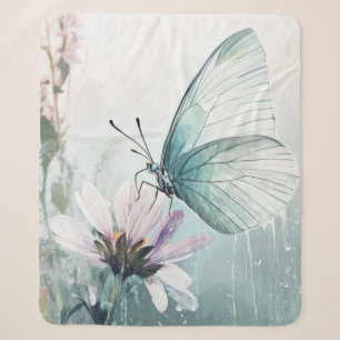 Manta Sherpa Mariposa Verde Menta Suave Floral Pastel