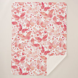 Manta Sherpa Mariposas Acuarela Coral Rosa