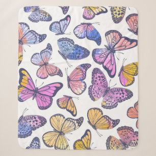 Manta Sherpa Mariposas acuarelas: Patrón de cosecha Pastel.