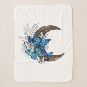 Manta Sherpa Mariposas azules en creciente de madera