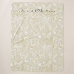 Manta Sherpa Mariposas Corazones Blancos Crema
