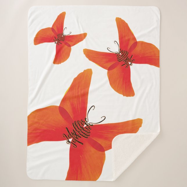 Manta Sherpa Mariposas de amapola roja naranja con tres nombres (Anverso)