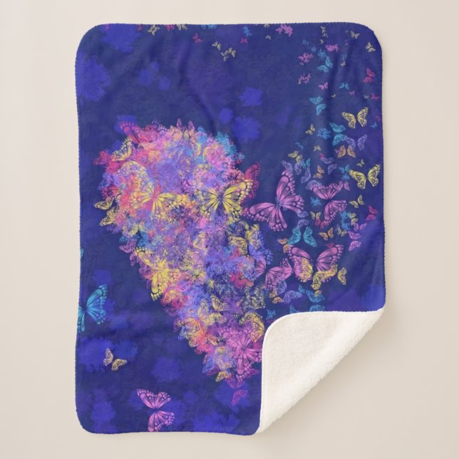 Manta Sherpa Mariposas del corazón Sherpa Blanket (Anverso)