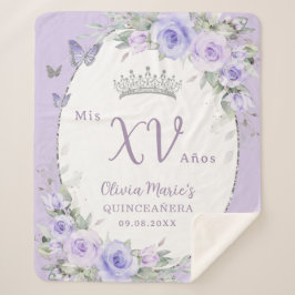 Manta Sherpa Mariposas Florales Púrpura Lavender Quinceañera