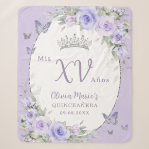 Manta Sherpa Mariposas Florales Púrpura Lavender Quinceañera
