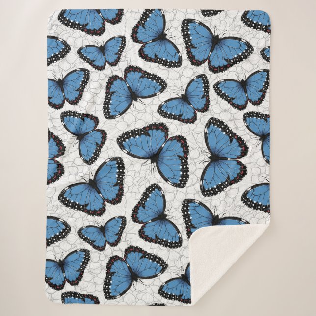 Manta Sherpa Mariposas morfo azules (Anverso)