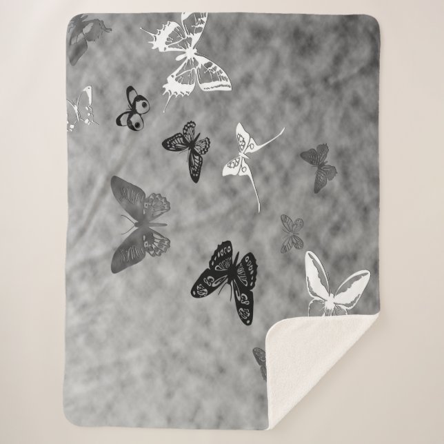 Manta Sherpa Mariposas negras y blancas (Anverso)
