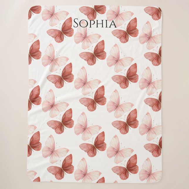 Manta Sherpa Mariposas Rosadas Rojas   (Anverso)