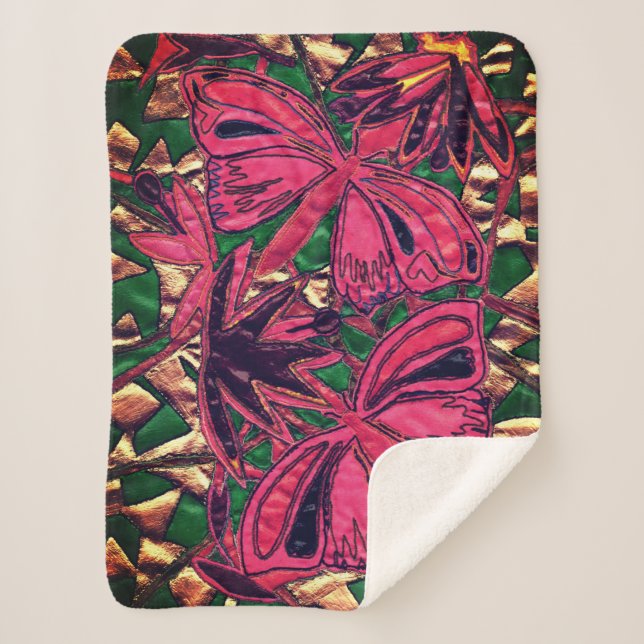 Manta Sherpa Mariposas rosas (Anverso)