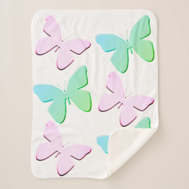 Manta Sherpa Mariposas rosas y verdes Sherpa Blanket (pequeña) (Anverso)