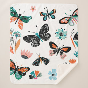 Manta Sherpa Mariposas y flores, colección dibujada a mano