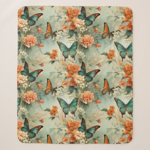 Manta Sherpa Mariposas y flores de época coloridas (10)