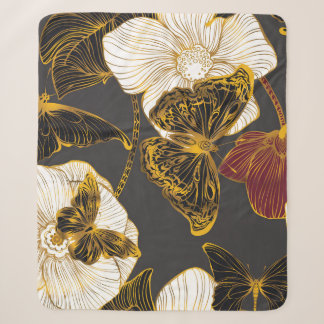 Manta Sherpa Mariposas y flores: Patrón de Boho de primavera