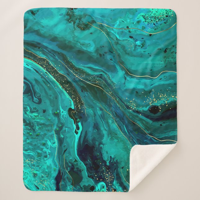 Manta Sherpa Mármol verde y oro: Textura de lujo (Anverso)