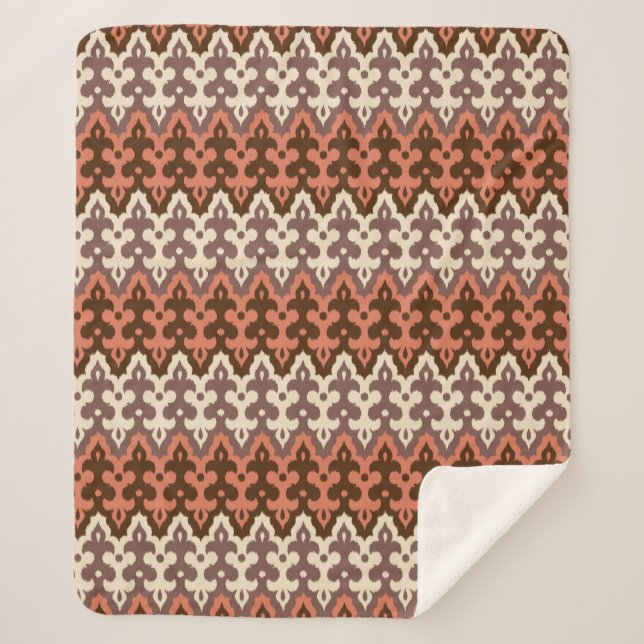 Manta Sherpa Marroquí Ikat Damask, Brown, Cream Taupe & Rust (Anverso)