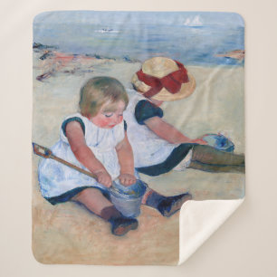 Manta Sherpa Mary Cassatt Niños jugando en la playa 1884
