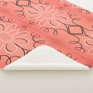 Manta Sherpa Masa blanca de flores con negro oscuro