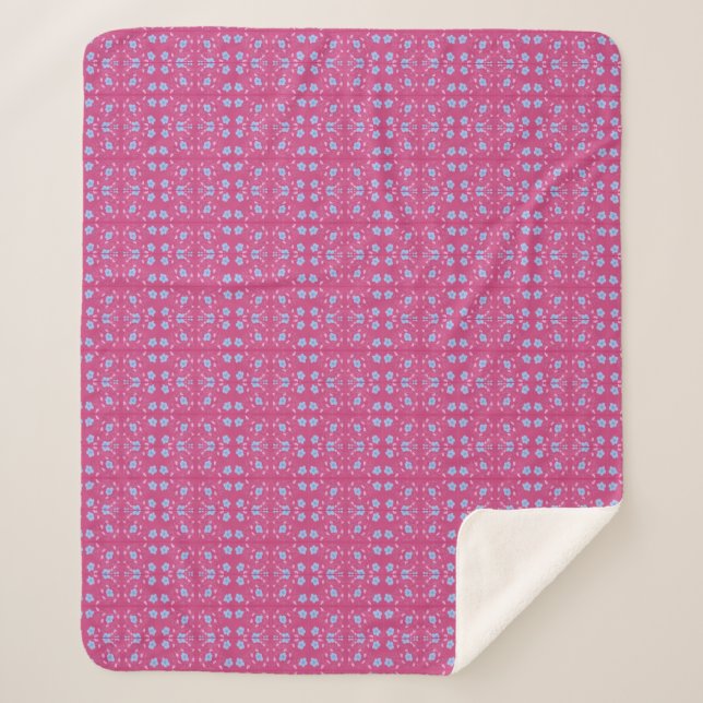 Manta Sherpa Masa De Flor Rosa Y Azul (Anverso)