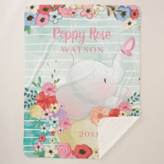 Manta Sherpa Masa Sherpa Elephant con flores + nombre personali