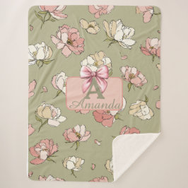 Manta Sherpa Masa Sherpa Patrón Peony dibujada a mano