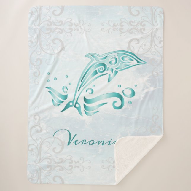 Manta Sherpa Masa Sherpa Personalizada para Delfines verde azul (Anverso)