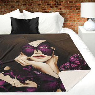 Manta Sherpa Máscara de Mariposa Morada Mujer Elegante Fantasía