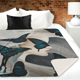 Manta Sherpa Mascarada de Mariposa Azul Fantasía Elegante