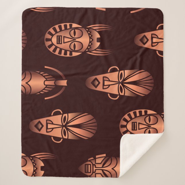 Manta Sherpa Mascarillas étnicas africanas, fondo oscuro (Anverso)