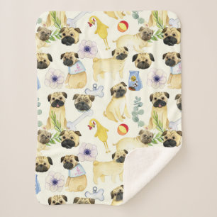 Manta Sherpa Mascota con estampado de amante de los perros pug