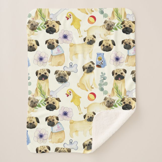 Manta Sherpa Mascota con estampado de amante de los perros pug (Anverso)