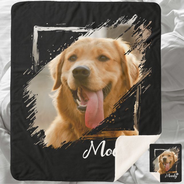 Manta Sherpa Mascota personalizado Foto y nombre Sherpa Fleece  (Custom Pet Photo & Name Sherpa Fleece Blanket)