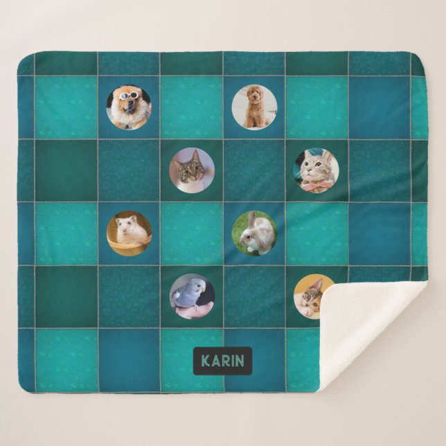 Manta Sherpa Mascota Photo 8 Image Collage más tu nombre en Qui (Anverso (horizontal))