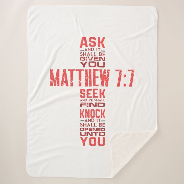 Manta Sherpa Mateo 7:7 Biblia Verse Cross Sherpa Blanket (Anverso)
