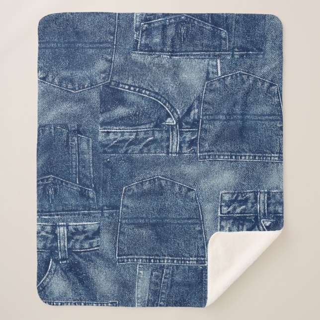 Manta Sherpa Material de denim, (Anverso)