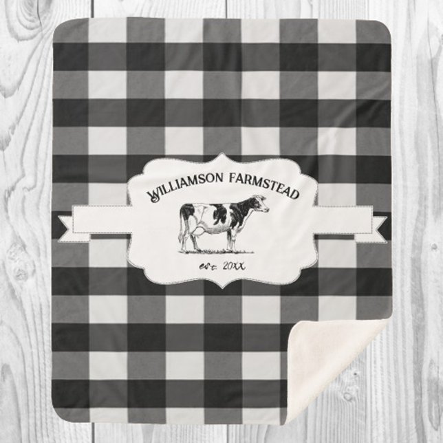 Manta Sherpa Matrícula de búfalo negro de la granja de vacas Sh (Black Buffalo Plaid Farm Cow Sherpa Blanket)